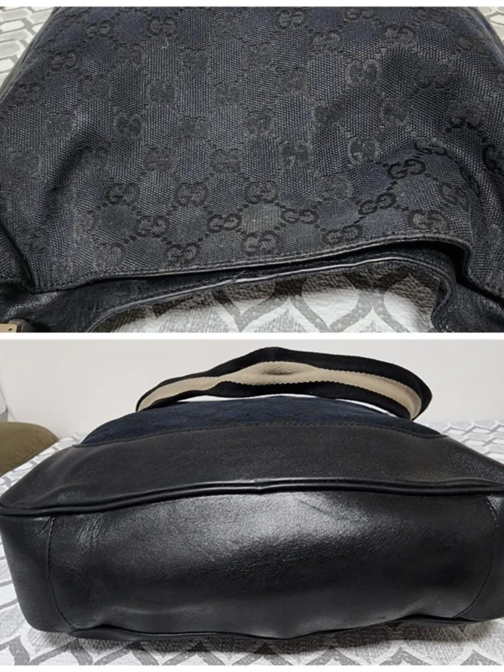 Authentic Gucci Vintage GG Canvas Bamboo Satchel Bag Black